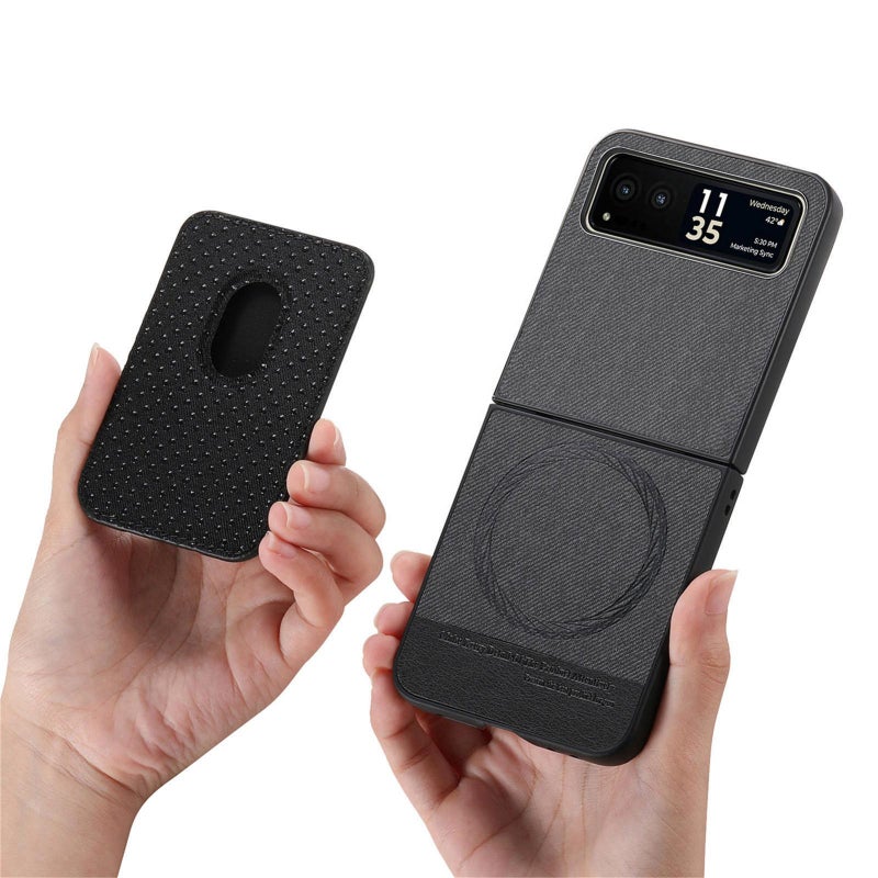 erorex For Motorola Moto Razr 40 Twill Fabric Card Bag Ring Magnetic Back Phone Case(Black) - Image 3