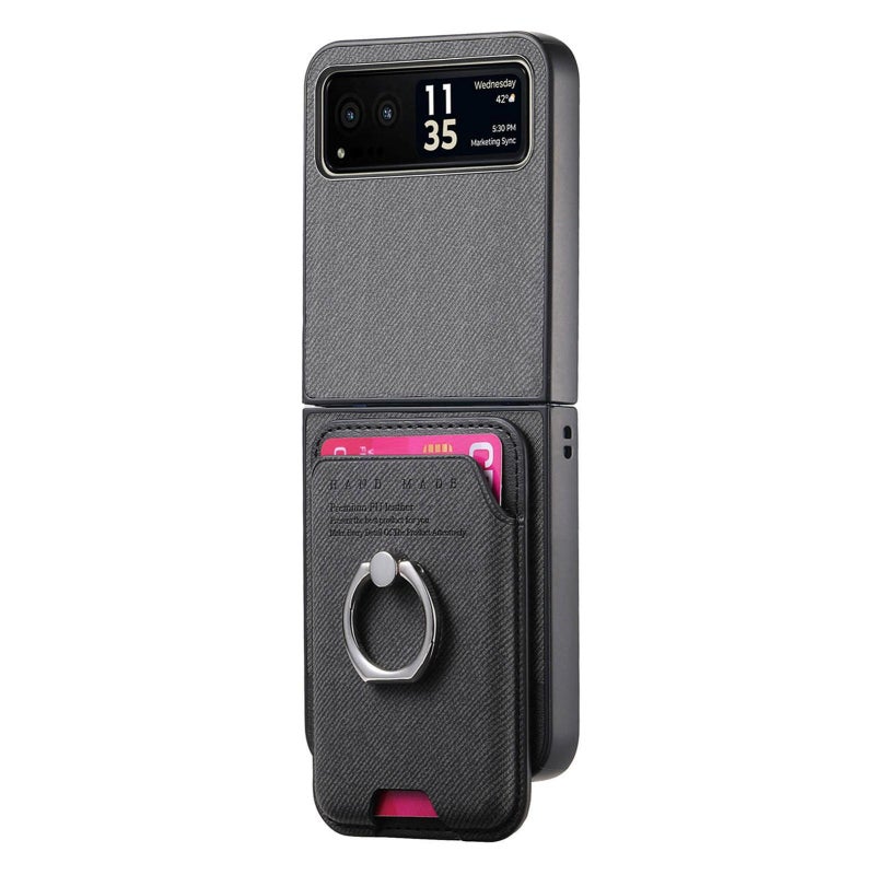 erorex For Motorola Moto Razr 40 Twill Fabric Card Bag Ring Magnetic Back Phone Case(Black) - Image 2
