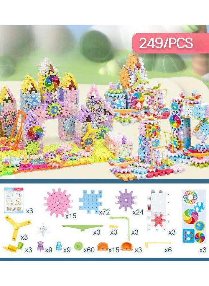 JUNYOUK 249 Pieces Electric Building Blocks Gear Toys Set Educational DIY Construction Plastic Building Blocks Toy Fun Learning Building Blocks Children Birthday Gift - Image 1