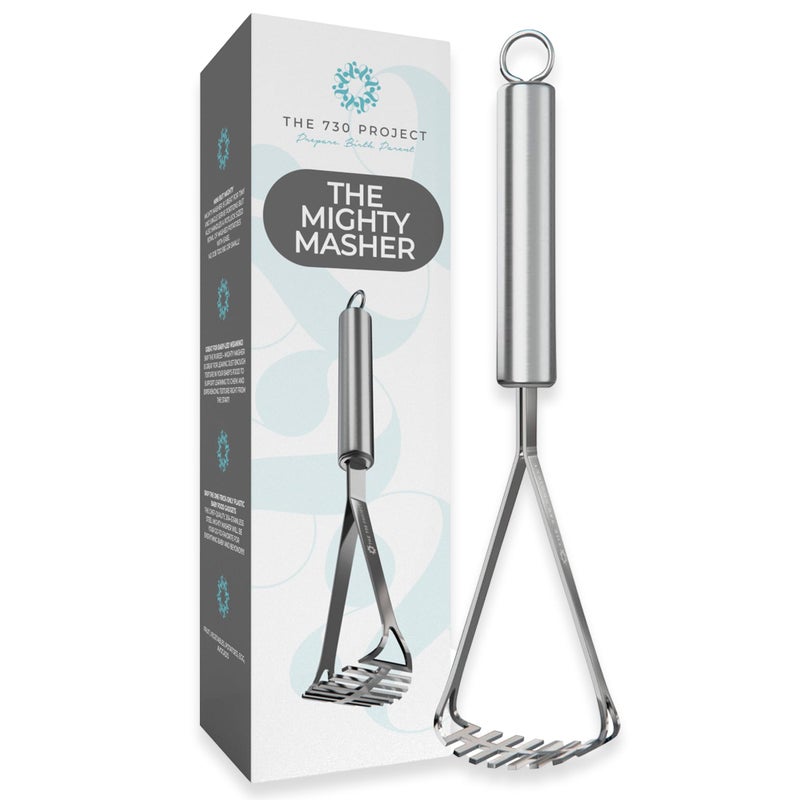 The 730 Project Mighty Masher, Baby Food Masher for Starting Solids Essentials, Baby-Led Weaning Mini Avocado and Potato Masher, Stainless Steel Potato Smasher Tool - Image 1