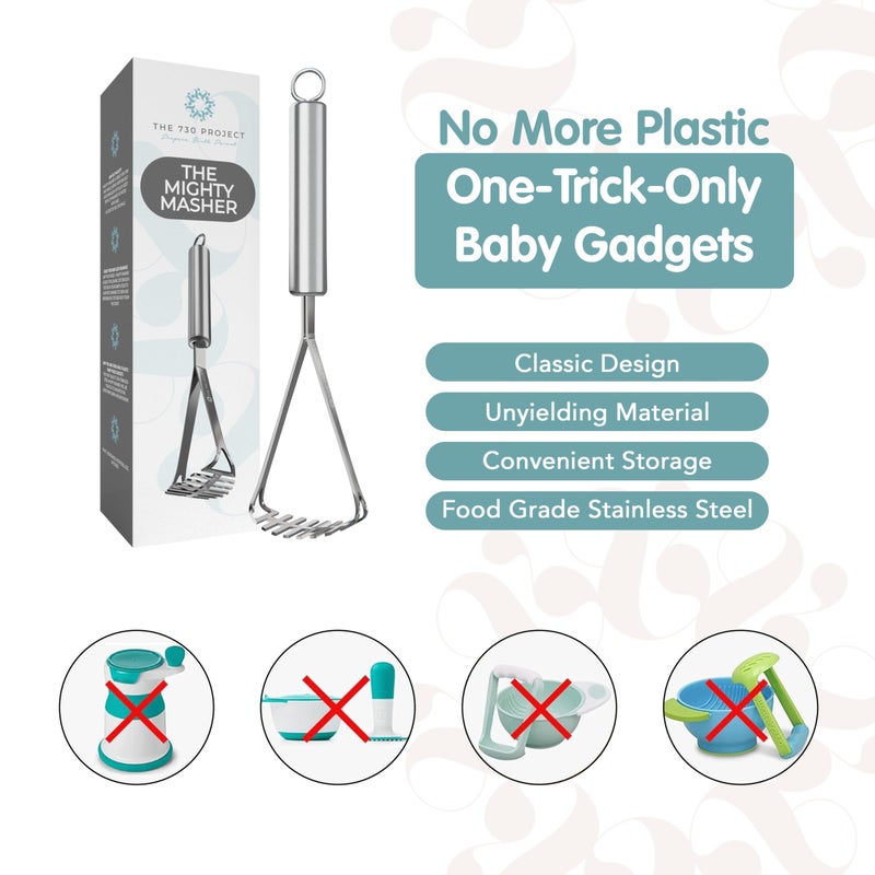 The 730 Project Mighty Masher, Baby Food Masher for Starting Solids Essentials, Baby-Led Weaning Mini Avocado and Potato Masher, Stainless Steel Potato Smasher Tool - Image 3
