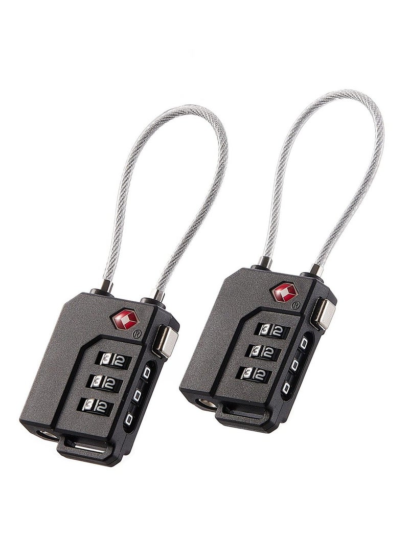 2 Pack Luggage Padlocks TSA Approved Combination Locks with Code Mini Luggage Padlock Flexible Cable Travel Suitcase Small Gym Locker Padlock with 3 Digit Combination Black - Image 1