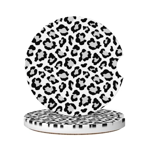 CTVSLFU Absorbent Car Coasters for Cup Holders 2 Pack Universal Anti Slip Ceramic Cup Coaster for Women Men 256 Inch Car Interior Accessories White Grey Leopard 004 - Image 1