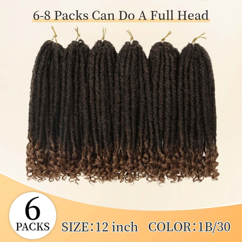 MODERN QUEEN Goddess Locs Crochet Hair 6 Packs, 12 Inch Straight Faux Locs Crochet Braids, Pre-Looped Curly Soft Synthetic Ombre Braiding Hair Extensions for Black Women(12 Inch, 6 Packs, 1B/30#) - Image 2