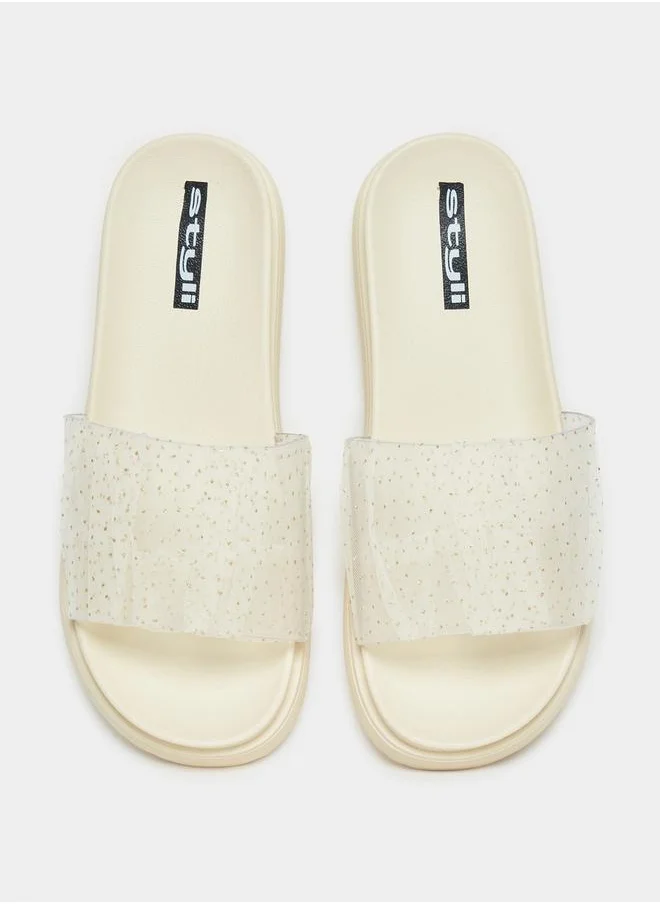Styli Textured Strap Platform Slides