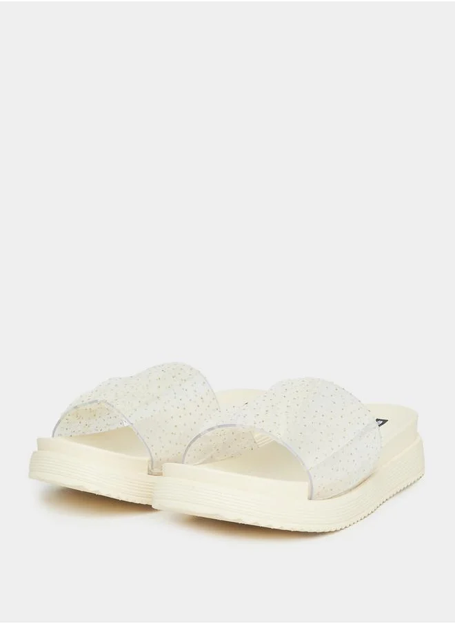 Styli Textured Strap Platform Slides