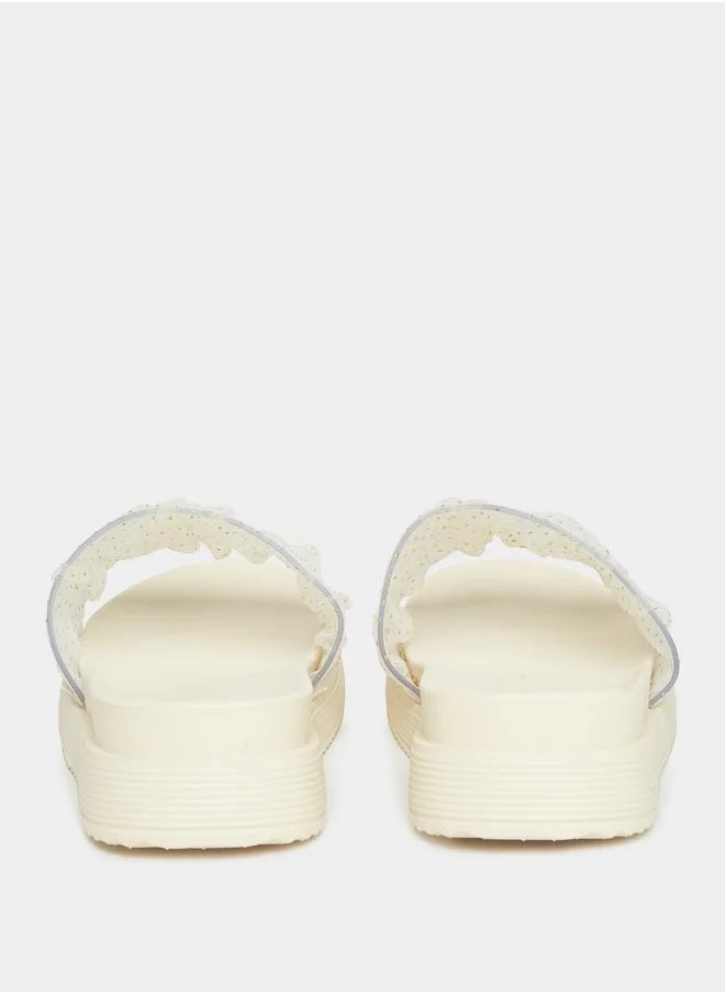 Styli Textured Strap Platform Slides