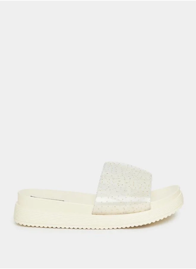 Styli Textured Strap Platform Slides