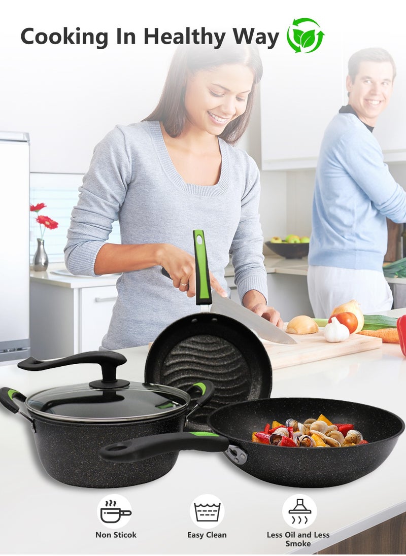 Sharpdo - 3-Piece Cookware Set, Frying Pan, Pot Set, Universal for Stoves,30/25/25cm - Image 1
