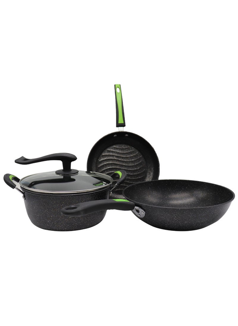 Sharpdo - 3-Piece Cookware Set, Frying Pan, Pot Set, Universal for Stoves,30/25/25cm - Image 1