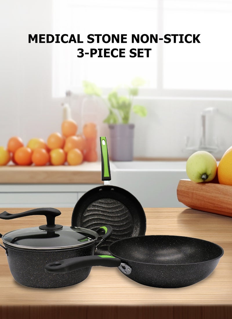 Sharpdo - 3-Piece Cookware Set, Frying Pan, Pot Set, Universal for Stoves,30/25/25cm - Image 1