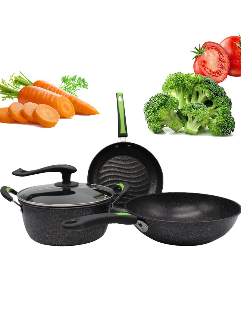 Sharpdo - 3-Piece Cookware Set, Frying Pan, Pot Set, Universal for Stoves,30/25/25cm - Image 1