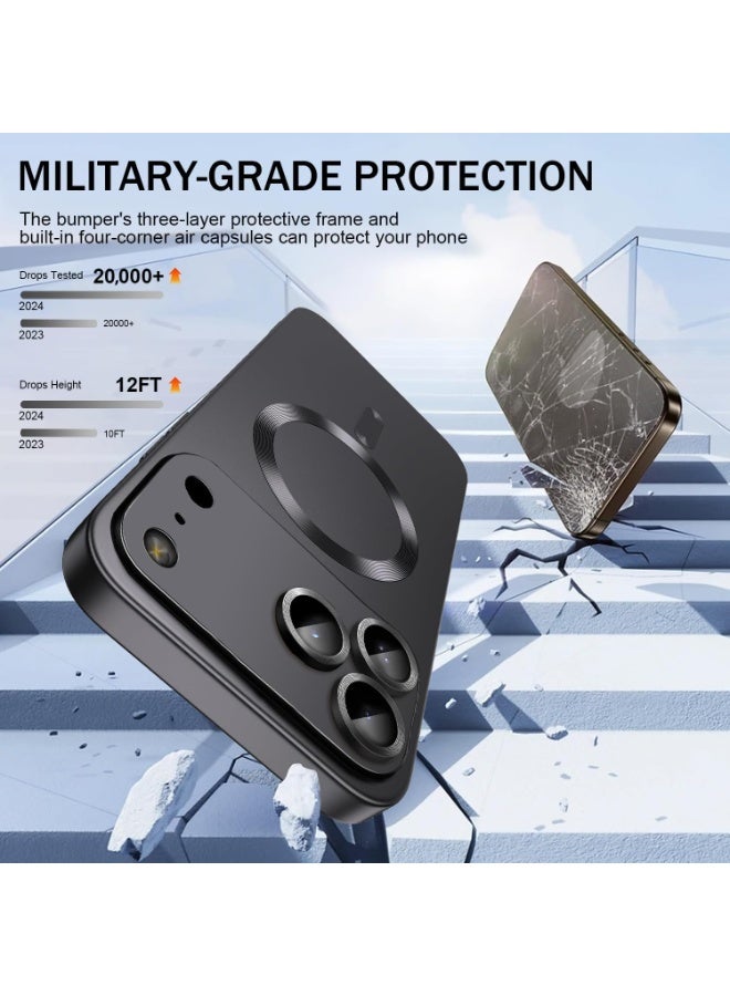 Magnetic for iPhone 17 Pro Max Case,Comes with Camera Lens Protector,Compatible with Magsafe,Soft TPU Full Protection Slim Smooth Bumper Shockproof Phone Cover (Black) - Image 2