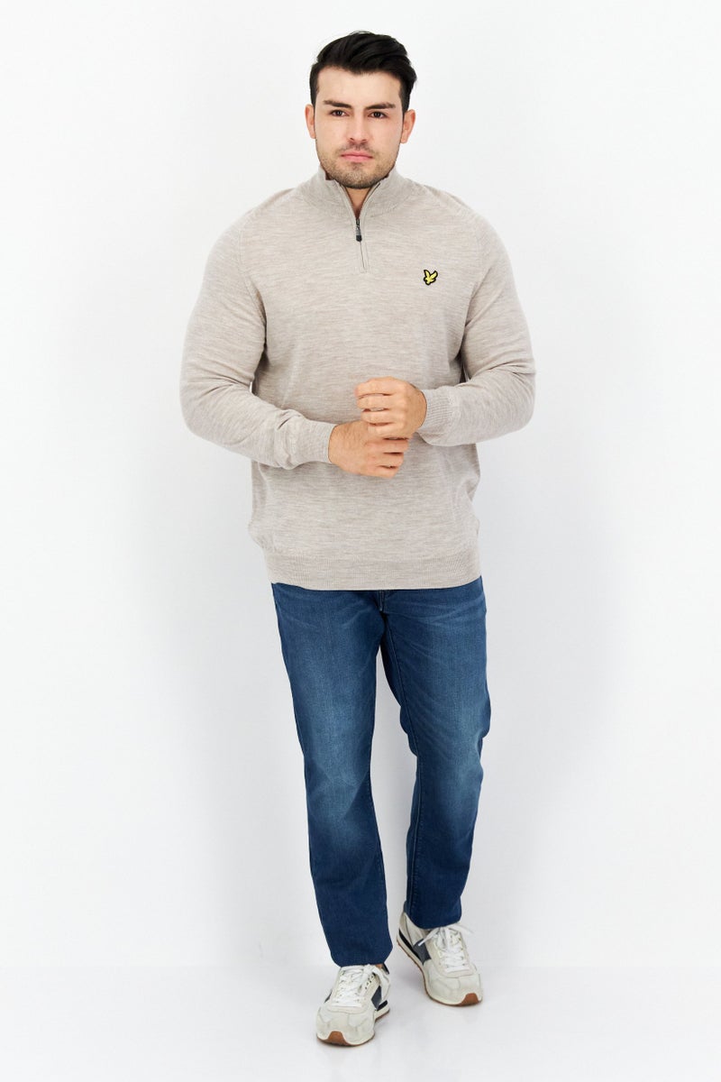 Lyle & Scott Men High Neck Embroidered Logo Long Sleeves Sweater, Warm Dusty Marl - Image 2