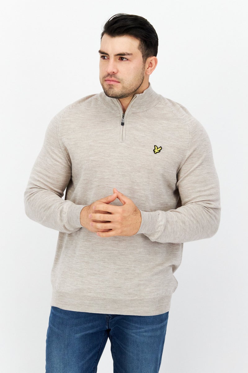 Lyle & Scott Men High Neck Embroidered Logo Long Sleeves Sweater, Warm Dusty Marl - Image 1