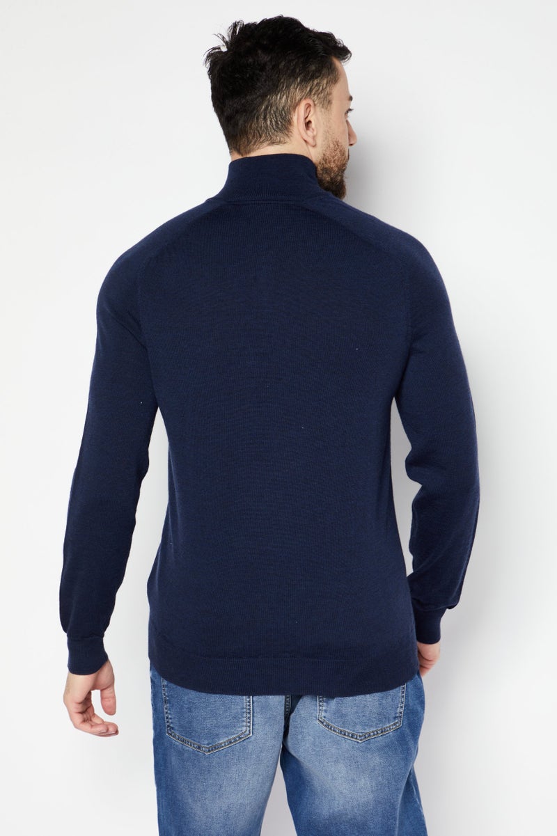 Lyle & Scott Men High Neck Embroidered Logo Sweater, Navy - Image 2