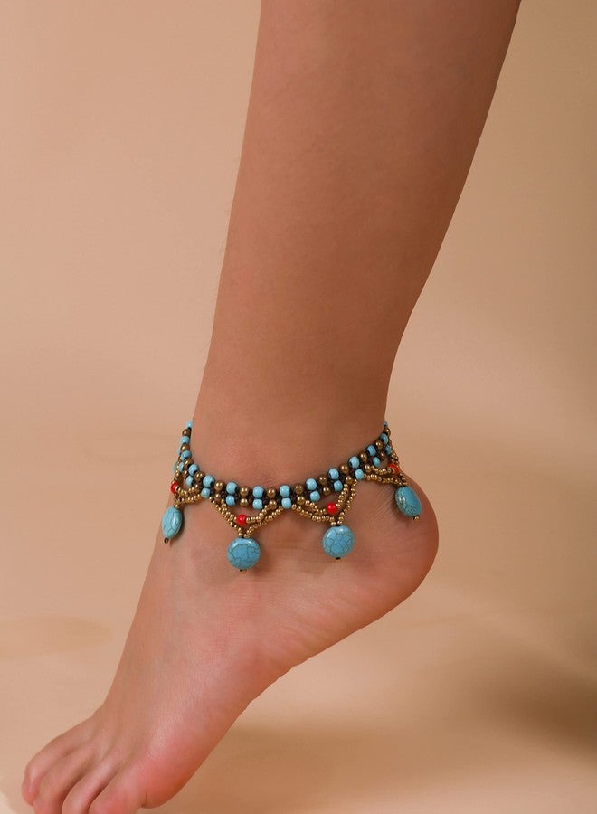 MINACHI Bohemian Vintage Colorful Created Turquoise Dangling Charms Anklet, Boho Summer Ankle Jewelry for Women - Image 3