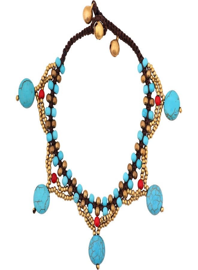 MINACHI Bohemian Vintage Colorful Created Turquoise Dangling Charms Anklet, Boho Summer Ankle Jewelry for Women - Image 1
