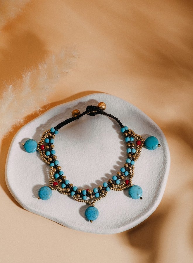 MINACHI Bohemian Vintage Colorful Created Turquoise Dangling Charms Anklet, Boho Summer Ankle Jewelry for Women - Image 5