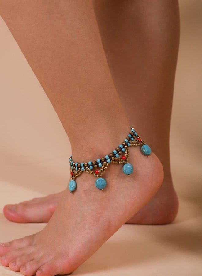 MINACHI Bohemian Vintage Colorful Created Turquoise Dangling Charms Anklet, Boho Summer Ankle Jewelry for Women - Image 4