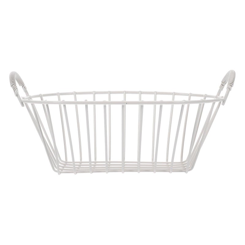 Metal Wire Fruit Basket With Handle Cream White Kitchen Countertop Storage Organizer - Image 2
