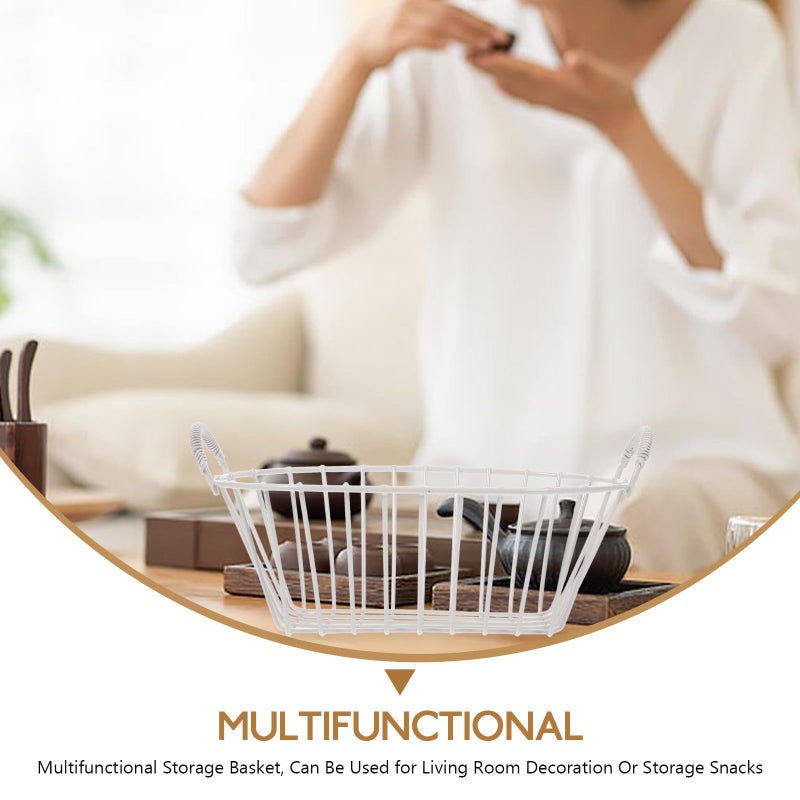 Metal Wire Fruit Basket With Handle Cream White Kitchen Countertop Storage Organizer - Image 4
