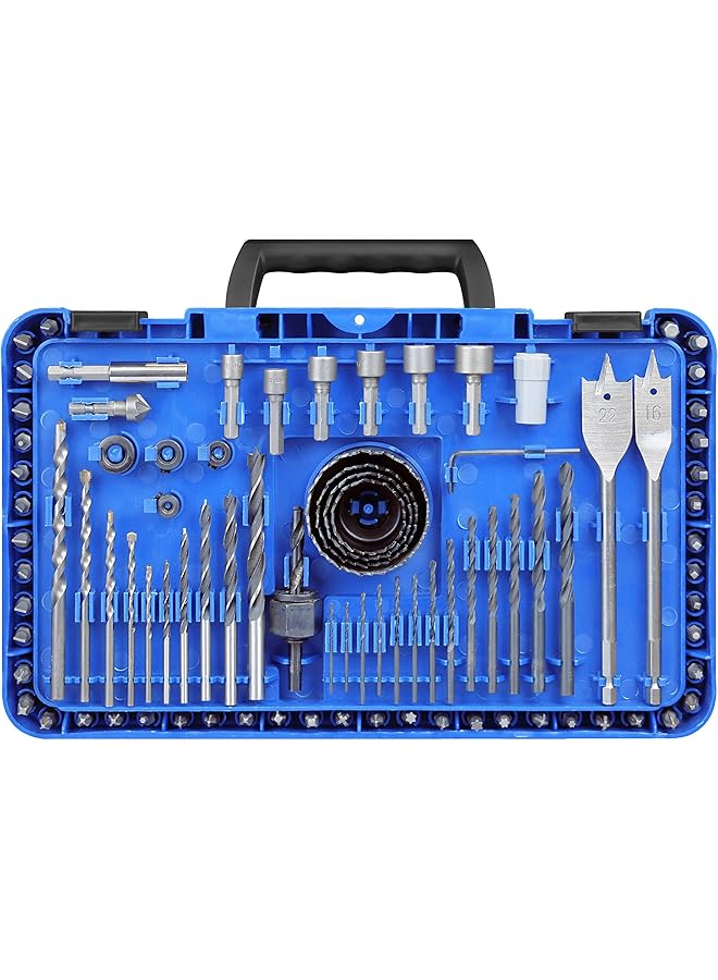 VTOOLS 650 Watt Impact Drill With 5 Piece Concrete Drill Bit Set Multi Function Hammer And Drill 360°Rotating Side Handle Guide Ruler And Variable Speed Blue - Image 4