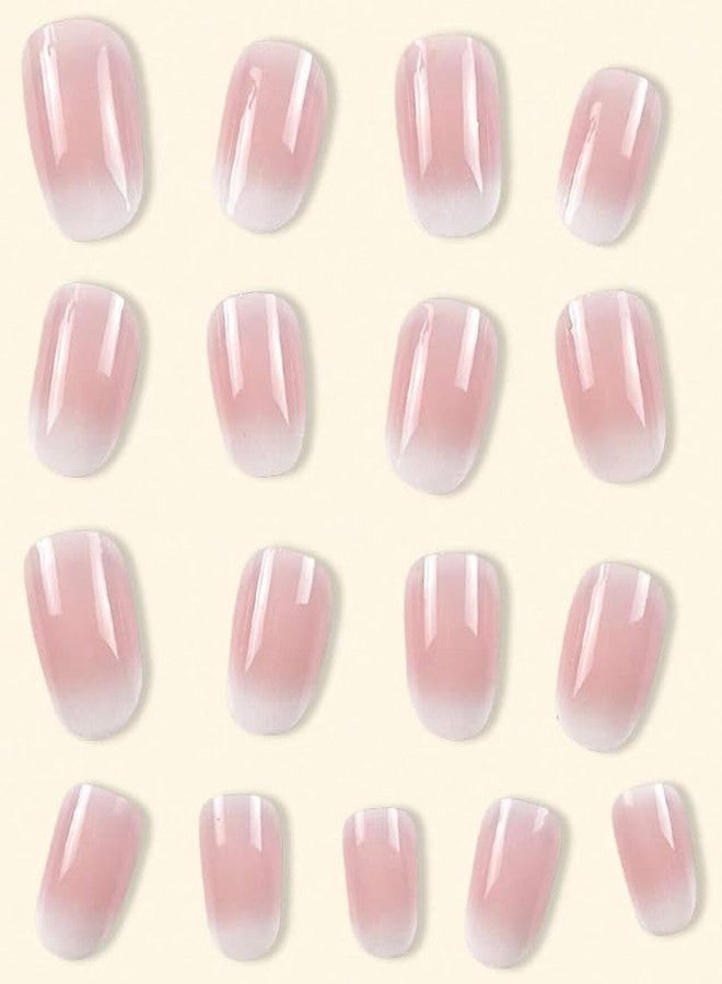 Feora9X FEORA 24 Pcs Press on Nails Artificial Fake Nail Short French Nail Kit Art Jelly Glue on False Stick on Nails for Women Girl - Image 3