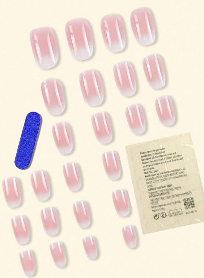 Feora9X FEORA 24 Pcs Press on Nails Artificial Fake Nail Short French Nail Kit Art Jelly Glue on False Stick on Nails for Women Girl - Image 2