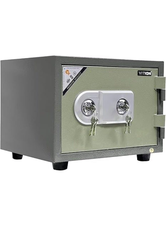 VITION Wide Fireproof Safe Box with Dual Key Operated Lock for Passport Cash Jewelries Home Office (Size 33x42x35cm, 42kg) Grey/Green