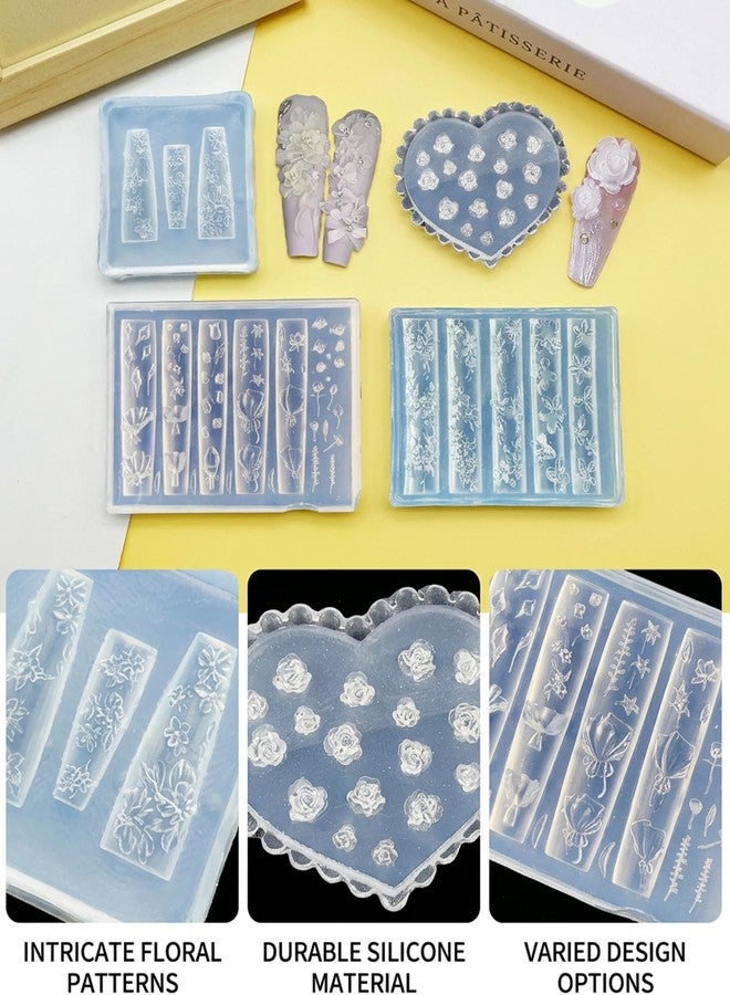 Vihaanta 4 PCS 3D Gel Nail Art Flower Molds, Professional Nail Accessories for Nail Art, Home Salon and Resin Craft Projects, Set of Four Nail Molds for Creating Vintage Style Decorations - Image 3