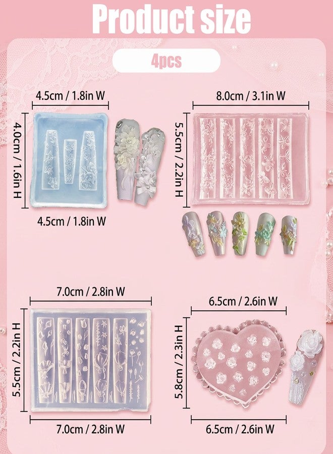 Vihaanta 4 PCS 3D Gel Nail Art Flower Molds, Professional Nail Accessories for Nail Art, Home Salon and Resin Craft Projects, Set of Four Nail Molds for Creating Vintage Style Decorations - Image 2