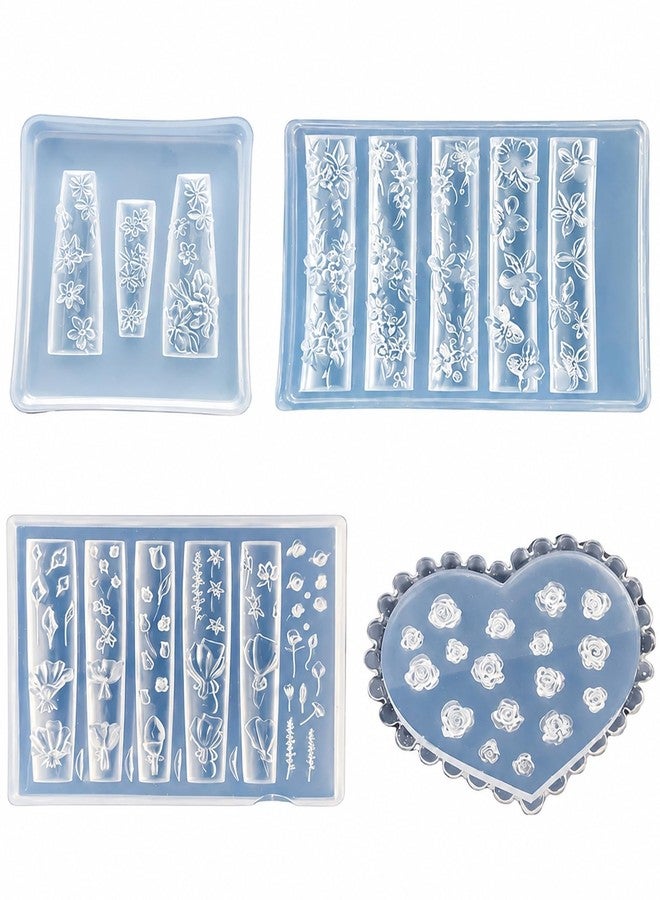 Vihaanta 4 PCS 3D Gel Nail Art Flower Molds, Professional Nail Accessories for Nail Art, Home Salon and Resin Craft Projects, Set of Four Nail Molds for Creating Vintage Style Decorations - Image 1