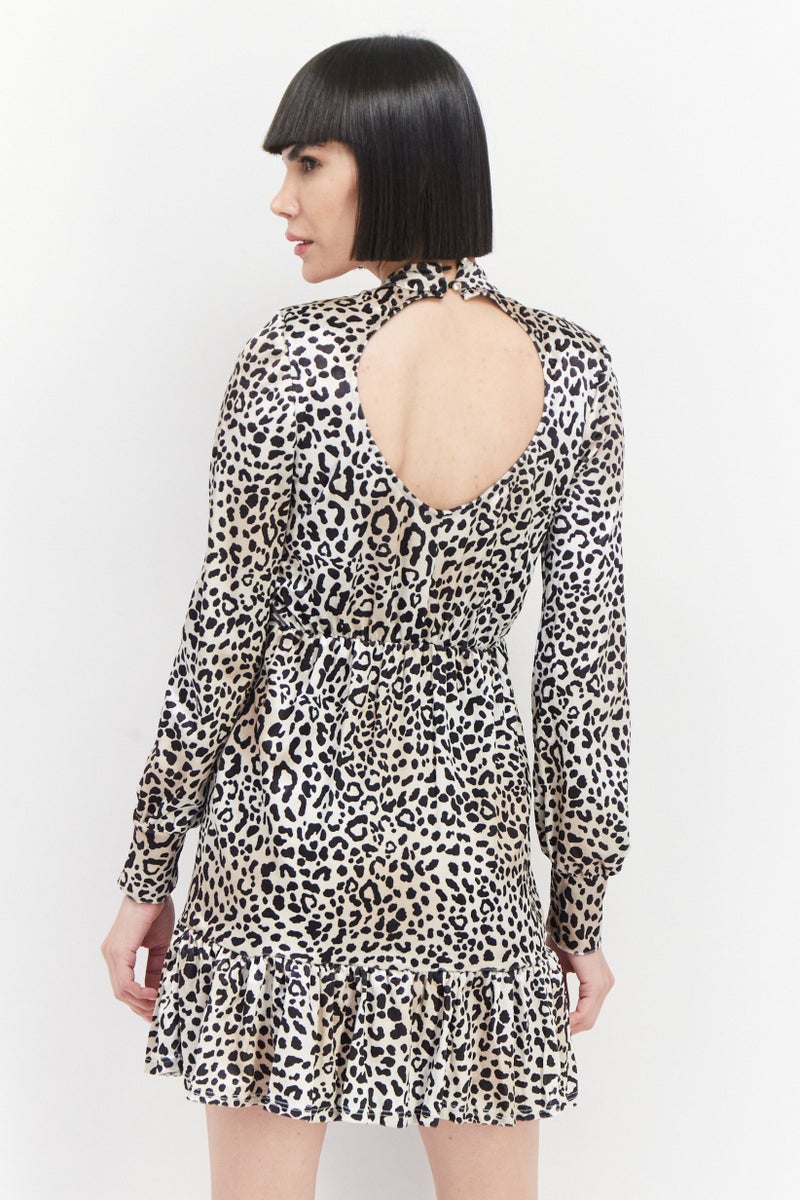 RIVER ISLAND فستان ميني مطبوع للحيوانات للنساء، مجموعة بيج - Image 3