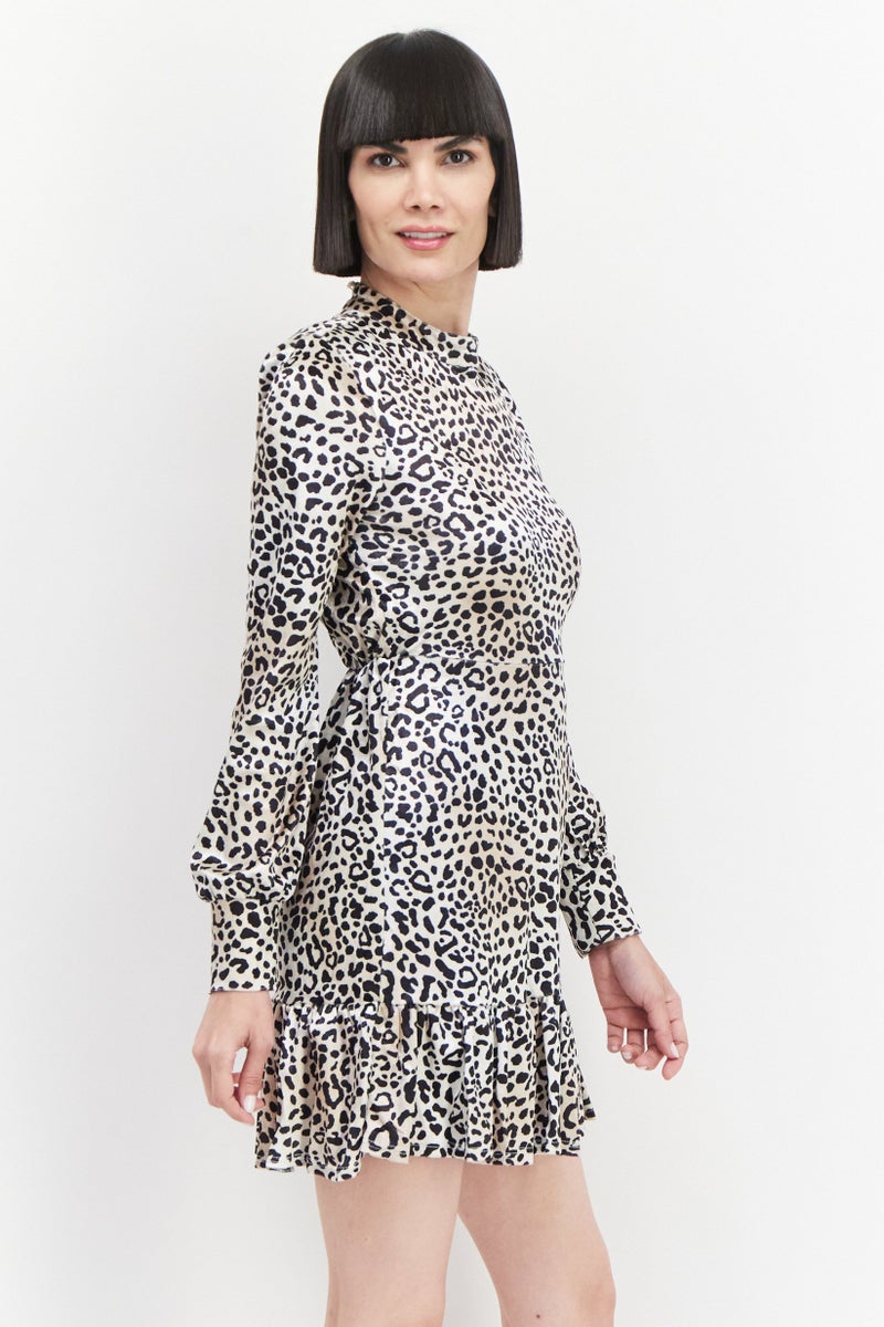 RIVER ISLAND فستان ميني مطبوع للحيوانات للنساء، مجموعة بيج - Image 2