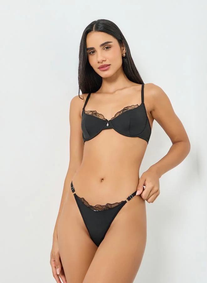 Take Two Black Lace Detail Padded Wired Bra and Brief Set