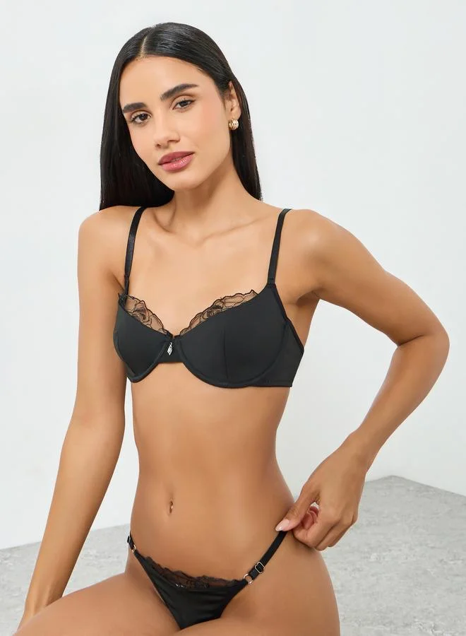 Take Two Black Lace Detail Padded Wired Bra and Brief Set