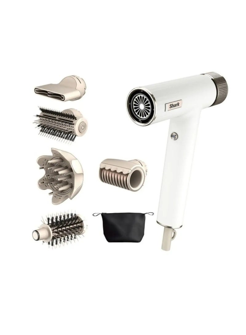 Shark SpeedStyle Rapid Gloss Finisher and High Performance Dryer with Storage Bag, 5 Styling Attachments, for All Hair Types, No Flying Hair or Heat Damage, White, HD352ME - Image 1