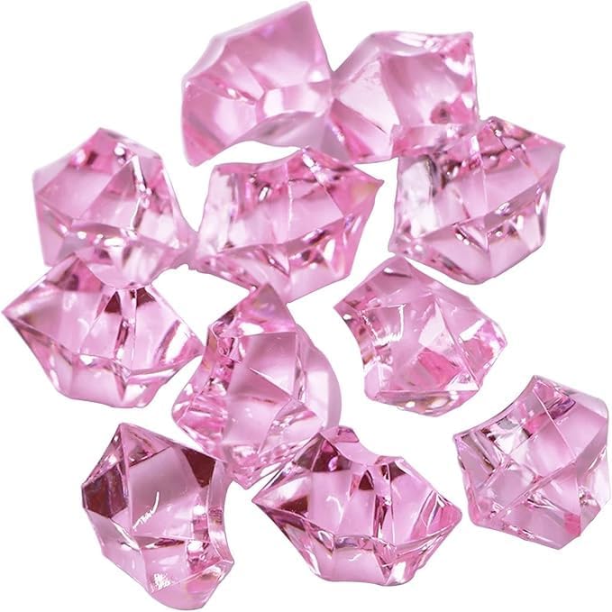 EesTeck Decorative Pink Acrylic Crystal Gems, Acrylic Crystal Rocks for Centerpieces, 120 Pieces 11 * 14 mm Artificial Ice Table Scatter, Fake Crushed Ice Acrylic Vase Fillers Party Decorations - Image 1