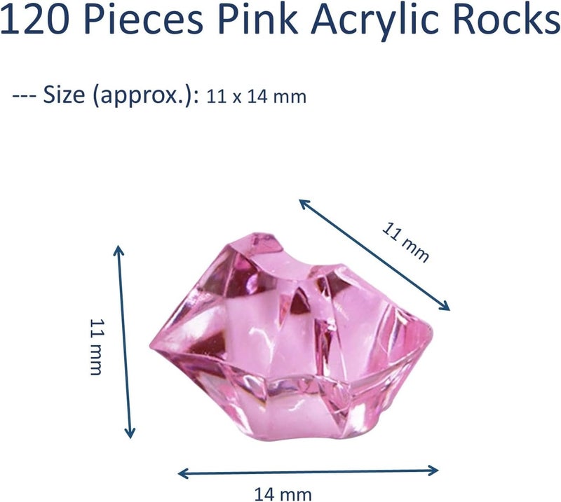 EesTeck Decorative Pink Acrylic Crystal Gems, Acrylic Crystal Rocks for Centerpieces, 120 Pieces 11 * 14 mm Artificial Ice Table Scatter, Fake Crushed Ice Acrylic Vase Fillers Party Decorations - Image 3
