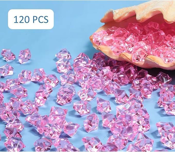 EesTeck Decorative Pink Acrylic Crystal Gems, Acrylic Crystal Rocks for Centerpieces, 120 Pieces 11 * 14 mm Artificial Ice Table Scatter, Fake Crushed Ice Acrylic Vase Fillers Party Decorations - Image 5