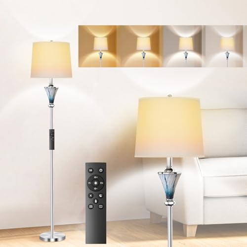 GDRKNP Blue Glass Floor Lamp with Remote Control, Modern Smart Standing Lamp for Living Room, Stepless Dimmable Colors Temperature & Brightness, Tall Floor Lamp for Bedroom Office, Home Decor - Image 1