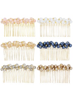 Lawie Lawie 6 Pack Luxury Fancy Jeweled Gems Crystal Diamond Pearl Rhinestone Glitter Sparkly Decorative Metal Side Hair Combs Teeth Slide Hair Clips Barrettes French Twist Thick Hair Holder for Women Girls 
