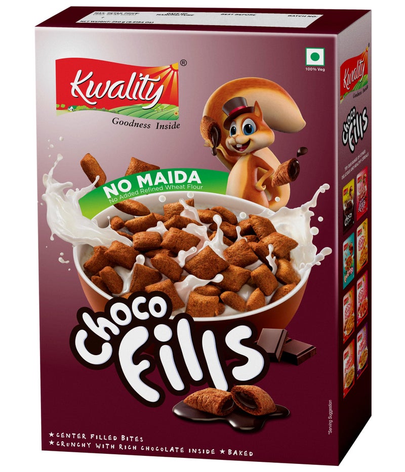 Kwality Choco Fills 250g Each (Pack 2) | Chocolate Flavor, No Maida | Crunchy Bites Filled with Rich Chocolate | Healthy Food & Breakfast Cereal for Kids | High in Protein & Fiber - Image 2