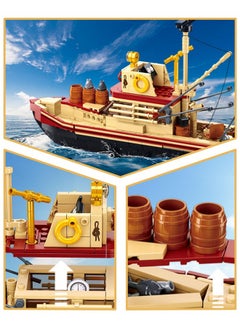Sluban City Jaws Fishing Boat Building Sets with 3 Fisherman Minifigures, Ship Building Kit with Shark Toys, Christmas Birthday Gifts Toys for Adults Kids, Compatible with Lego Boat Ship, 592 PCS  - Image 3