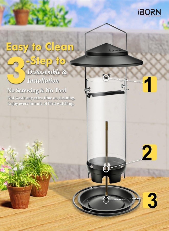 iBorn Metal Bird Feeder for Outside Hanging,Wild Bird Feeders for Cardinal,18cm Large Roof&Tray Black 6 Port (Seed is not Included) - Image 5