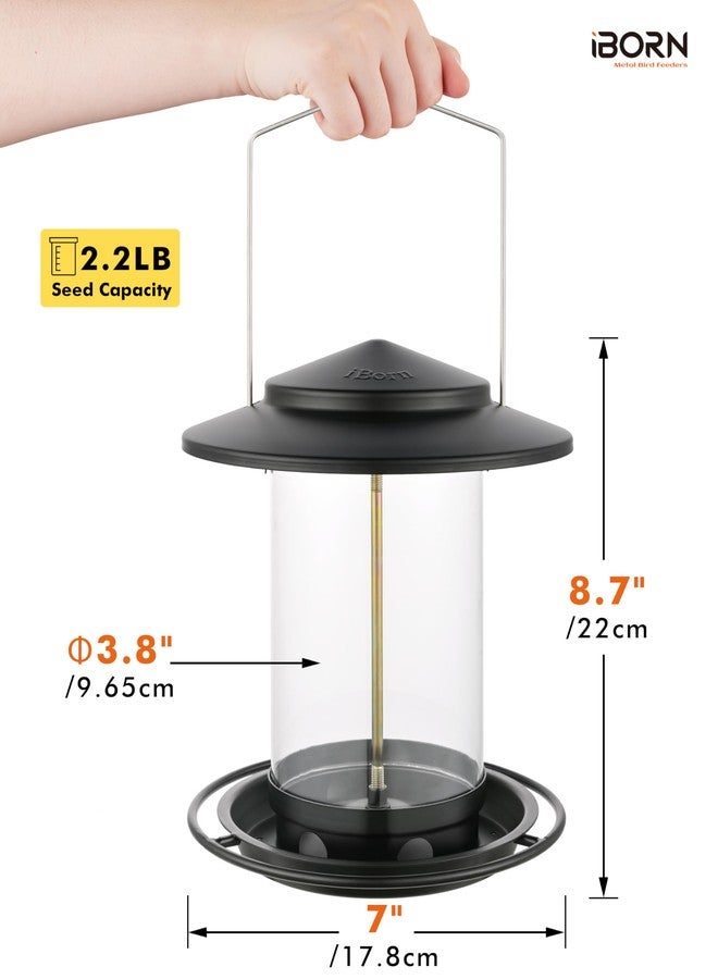 iBorn Metal Bird Feeder for Outside Hanging,Wild Bird Feeders for Cardinal,18cm Large Roof&Tray Black 6 Port (Seed is not Included) - Image 2