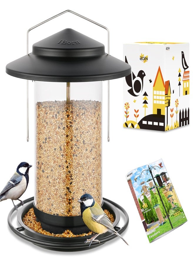 iBorn Metal Bird Feeder for Outside Hanging,Wild Bird Feeders for Cardinal,18cm Large Roof&Tray Black 6 Port (Seed is not Included) - Image 1