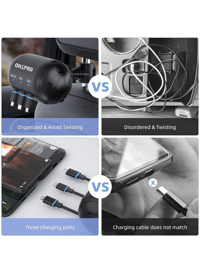 OHLPRO Multi Car Retractable Backseat 3 in 1 Car Charging Station Box Compatible with All Phones | iPhone | Samsung | Android | Share Ride Customer Charging Dock Attach to Headrest - Image 1