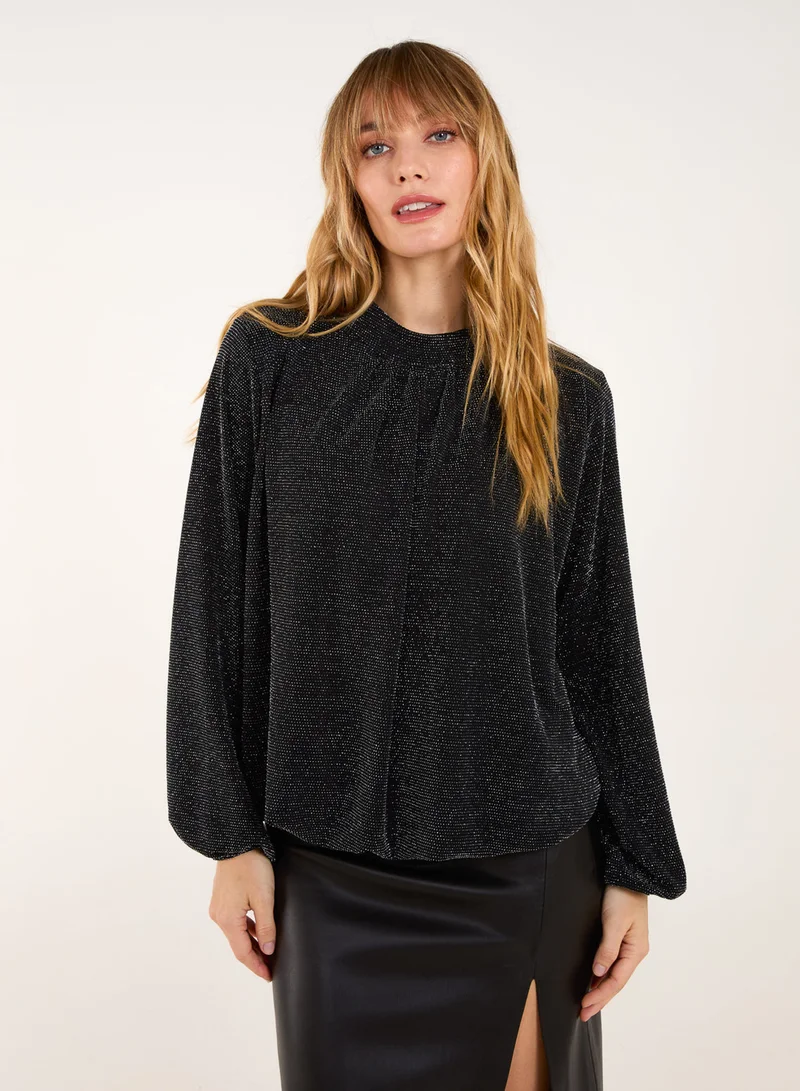 بلو فانيلا Metallic High Neck Puffball Top